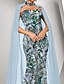 preiswerte GRÜN-Blumen Pailletten Spitze Applikation Cape Kleid Meerjungfrau  Trompete Abendkleid Elegantes Kleid Formelle Hochzeit Bodenlang Ärmellos Strapless Stretch Crepe