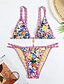 baratos Conjuntos de Bikini-Mulheres Roupa de Banho Biquíni 2 partes roupa de banho Frente Única Tropical Roupa de Praia Flor Decote V Sem Manga Fatos de banho