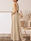 billige Bryllupsgæstekjoler-A-Line Bryllupsgæst Kjoler Elegant Kjole Bryllupsgæst Engagement Gulvlængde Uden Ærmer V-Hals Efterårs Bryllupsgæst Chiffon med Applikationer