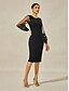 baratos vestido midi preto-Mulheres Comprimento do chá Vestido preto Vestido de renda Elegante Natal Festa Tecido Manga Longa Gola Redonda Preto Primavera Outono Inverno