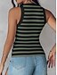 baratos Top de tanque listrado e geométrico-Mulheres Camisola Regata Listrado Diário à moda Casual Sem Manga Gola Redonda Tops regulares Diário Imprimir Preto Branco Azul Verde Verão