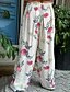 preiswerte Hose aus Baumwollleinen mit Grafik-Damen Hose aus Baumwollleinen Stoffhosen Streetwear Lässig Volle Länge Natürliche Taille Blume Tasche Elastischer Bund Drucken Bequem Ferien Wochenende Pfauenblau Grau Schwarz Weiß Sommer Normale