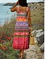 voordelige Boho Jurken-Dames Maxi-jurk A lijn jurk Off-the-shoulder jurk Vakantie Casual Boho Feest Uitgaan Strand Standaard pasvorm Grafisch Tribal Mouwloos Vierkante hals Zwart Wit Rood blauw Zomer Lente