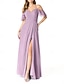 preiswerte Brautjungfernkleider-A-Linie Brautjungfernkleid Spaghetti-Träger Ärmellos Elegantes Bodenlang Chiffon mit Falten  Geteilte Front  Raffung