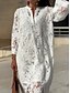 abordables Vestidos de encaje blanco-Mujer Vestido maxi Vestido de cambio Vestido de verano Casual Diario Ajuste regular Plano Manga 3/4 Cuello con muescas. Blanco Verano