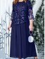 preiswerte Lässige / Tageshochzeit-A-Linie Plus-Size-Kleid Mutter der Braut Kurvenkleid Elegantes Crew-Ausschnitt Knöchellanges Spitzenkleid mit 3/4-Längenärmeln in einfarbig
