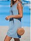 baratos Vestido Simples-Mulheres Minivestido Vestidos Para o Verão Vestido de verão Casual Diário Praia Normal Côr Sólida Sem Manga Gola Redonda Exército verde Preto Azul Bege Verão