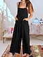 billige Bukser af almindelig bomuldshør-dame normal jumpsuit dungarees streetwear ensfarvet ærmeløs u-hals lomme gade fest normal pasform sort hvid gul sommer