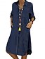 abordables Robes en jean-Femmes Mini Robe Robe trapèze Vacances Occasionnel Extérieur Vacances Quotidien Coupe régulière Uni manche longue Col de chemise Noir bleu marine Bleu Été Automne
