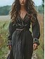 levne Boho šaty-Dámské Dlouhé šaty Maxi šaty Volnočasové šaty Swingové šaty Letní šaty Boho šaty Vinobraní Dovolená Denní Plážové Běžný Grafika Dlouhý rukáv Do V Černá Léto