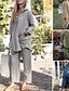 abordables Ensembles-Femmes Streetwear Chemises en coton et lin Chemisier Ensembles de Pantalons manche longue Col de chemise Couleur Unie Vacances Décontracté Quotidien Bleu Vert foncé Kaki Été Coupe régulière