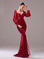 abordables ROJO-Vestido de Noche Sirena  Trompeta Con Corbata Negra Vestido Elegante Invitada de Boda Largo hasta el Suelo Manga Larga Cuello Redondo Con Lentejuelas y Pliegues