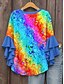 abordables Tops de Arte y Diseño para Mujeres-Parada del Orgullo LGBT Orgullo Rainbow Blusa de Mujer con Mangas de Volantes Capas Estilo Ombre Gráfico Geométrico Bohemia Vintage Étnico Manga 3/4 Cuello en V Tops Regulares Diarios Uso en