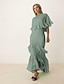 preiswerte Lässige / Tageshochzeit-A-Linie Kleid der Mutter der Braut Rohkanten Einfach Minimalistisch Bootsausschnitt Bodenlänge Chiffon Kurzarm mit Kaskadierenden Rüschen