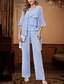 preiswerte Hosenanzüge für Mama-Jumpsuit  Hosenanzug 3-teilig Brautmutter Kleid Elegantes Einfach Minimalistisch Rundhalsausschnitt Bodenlang Knöchellang Chiffon Halbelbmeln mit Kristallen Fallende Rüschen