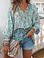 cheap Boho Tops-Women&#039;s Shirt Boho Shirt Summer Tops Flower Daily Stylish Casual Long Sleeve V Neck Regular Tops Work Daily Holiday Print Pink Navy Blue Blue Spring Fall