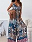 preiswerte lässige Overalls-Damen Normal Overall Streetwear Blumen Ärmellos V Ausschnitt Druck Straße Täglich Normale Passform Marineblau Königsblau Blau Sommer