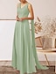 billige Bryllupsgæstekjoler-A-Line Bryllupsgæst Kjoler Elegant Kjole Bryllupsgæst Engagement Gulvlængde Uden Ærmer V-Hals Efterårs Bryllupsgæst Chiffon med Applikationer