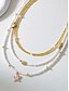 cheap Women&#039;s Necklace-Women&#039;s beach style layered necklace bracelet anklet set with starfish and shell charms, Gold and white beaded design, Suitable for summer vacation, Casual and bohemian style