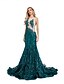 preiswerte GRÜN-Mermaid  Trompeten Abendkleid Elegantes Kleid Abendparty Prom Hofschleppe Kurzarm Rundhalsausschnitt Pailletten mit Paillettenapplikationen