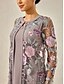voordelige Feestjurken-Dames Theelengte Cocktail jurk Jurk Set Bruiloft gast jurk A lijn jurk Elegant Formeel Bruiloft Feest Normale pasvorm Bloemig Lange mouw Strakke ronde hals Grijs roze Zomer Lente Herfst
