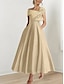 abordables Robes de cocktail-Robe cocktail élégante A-ligne jaune bleu noir pour invité de mariage longueur cheville à manches courtes sans épaule en satin rose avec nœud(s)