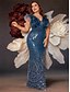 abordables Champán-Vestidos Sirena  Trompeta Talla Grande Vestido Elegante Curvas Formal Boda Longitud de Piso Sin Mangas Cuello en V Con Lentejuelas