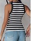baratos Top de tanque listrado e geométrico-Mulheres Camisola Regata Listrado Diário à moda Casual Sem Manga Gola Redonda Tops regulares Diário Imprimir Preto Branco Azul Verde Verão