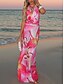 cheap Floral Dress-Women&#039;s Dress Set Sheath Dress Halter Dress Beach Graphic Ruched Print Maxi Dress Sleeveless U Neck Vacation Date Red Brown Green Summer Regular Fit