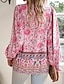 cheap Boho Tops-Women&#039;s Shirt Boho Shirt Summer Tops Flower Daily Stylish Casual Long Sleeve V Neck Regular Tops Work Daily Holiday Print Pink Navy Blue Blue Spring Fall