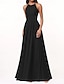 baratos Vestidos para Madrinhas-Vestido de Dama de Honra A-Line Decote Halter Sem Mangas Elegante Comprimento do Chão Chiffon com Plissado  Franzido