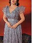 Χαμηλού Κόστους Σαμπάνια-Φόρεμα A-Line plus size κομψό φόρεμα επίσημο γάμο μήκους δαπέδου χωρίς μανίκια V ντεκολτέ δαντέλα με παγιέτες