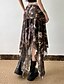 billige Grafiske nederdele-Dame Skjørte Mode Boheme Midi Alm. taljede Nederdele Blomstret Uregelmæssig hæm Trykt mønster Mikroelastisk Ferierejse Gade Brun Sommer Polyester