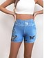baratos Shorts quentes-Mulheres Calção Shorts de verão Shorts de praia Férias Vintage Roupa de rua Curto Cintura Alta Tecido Cintura elástica Estampado Conforto Leve Macio Com Stretch Ao ar livre Rua Casual Azul Azul