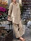 abordables Ensembles-Femmes Streetwear Chemises en coton et lin Chemisier Ensembles de Pantalons manche longue Col de chemise Couleur Unie Vacances Décontracté Quotidien Bleu Vert foncé Kaki Été Coupe régulière