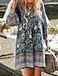 abordables Robes Bohémiennes-Femmes Mini Robe Robe Fleurie Robe bohème Robe Imprimée Classique Moderne Extérieur Vacances Fête Coupe régulière Fleur manche longue Col en V Jaune Rose Claire bleu marine Bleu Été