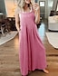 billige Bukser af almindelig bomuldshør-dame normal jumpsuit dungarees streetwear ensfarvet ærmeløs u-hals lomme gade fest normal pasform sort hvid gul sommer