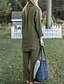abordables Ensembles-Femmes Streetwear Chemises en coton et lin Chemisier Ensembles de Pantalons manche longue Col de chemise Couleur Unie Vacances Décontracté Quotidien Bleu Vert foncé Kaki Été Coupe régulière