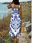 halpa Boho-mekot-Naisten Maksimekko A linjainen mekko Kesämekko Olkapäältä pois menevä mekko Loma Vapaa-aika Juhla Deitti Normaali Kuvitettu Tribaali Hihaton Nelikulmainen kaula-aukko Rubiini Sininen Apila Kesä Kevät