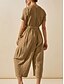 billige uformelle jumpsuits-Dame Normal Kjeledresser Aktiv Helfarge Kortermet Rund hals Lomme Feriereise Daglig Normal Hvit Grønn Kakifarget Sommer