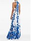 billige Lange kjoler og gowns-A-Line Quinceanera kjoler Elegant kjole Bryllup Bryllupsgæst Gulvlængde Uden ærmer Halterneck Chiffon Rygløs med blomsterprint Bryllupsgæst kjole