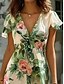 abordables imprimer des robes de plage-Femmes Robe Midi Robe trapèze Occasionnel Extérieur Sortir Plage Coupe Standard Fleuri Graphique Manche Courte Col en V Vert Été Printemps