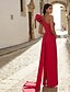 abordables ROUGE-Robe de Soirée Colonne Rouge Noire Élégante Robe Formelle Invité de Mariage Longueur Sol Sans Manches Une Épaule Détachable Crêpe Élastique avec Châle