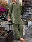 abordables Ensembles-Femmes Streetwear Chemises en coton et lin Chemisier Ensembles de Pantalons manche longue Col de chemise Couleur Unie Vacances Décontracté Quotidien Bleu Vert foncé Kaki Été Coupe régulière