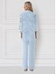 voordelige Broekpakken van mama-SkyBurnt Out Bloemkant Jumpsuit  Pak 3-delig Moeder van de Bruid Pak Elegante Eenvoudige Minimalistische Crew Neck Vloerlengte Chiffon 3/4 Lengte Mouw met Jas