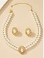 abordables Collier pour femme-Ensemble collier ras du cou et boucles d&#039;oreilles en perles vintage pour femme - élégant bijou en perles à double brin avec des accents ovales dorés pour dames, idéal pour les mariages, les fêtes et les occasions formelles