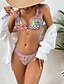 baratos Conjuntos de Bikini-Mulheres Roupa de Banho Biquíni 2 partes roupa de banho Frente Única Tropical Roupa de Praia Flor Decote V Sem Manga Fatos de banho