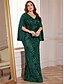 economico VERDE-Abiti Plus Size Sirena  Tromba Elegante Abito Curvilineo Formale Matrimonio Lunghezza Piena a Manica Lunga con Scollatura a V in Paillettes con Paillettes