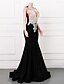 billige SVART-Mermaid  Trumpe Kveldsdrakt Elegant Kjole Kveldsfest Prom Domstol Tog Uten Ermer Crew Hals Stretch Krepp med Perle Applikasjoner