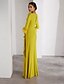 economico GIALLO-Abito da Sera Colonna con Piume Stretch Crepe Abito Elegante Formale Matrimonio Lunghezza Piana Manica Lunga Collo a Giro Staccabile